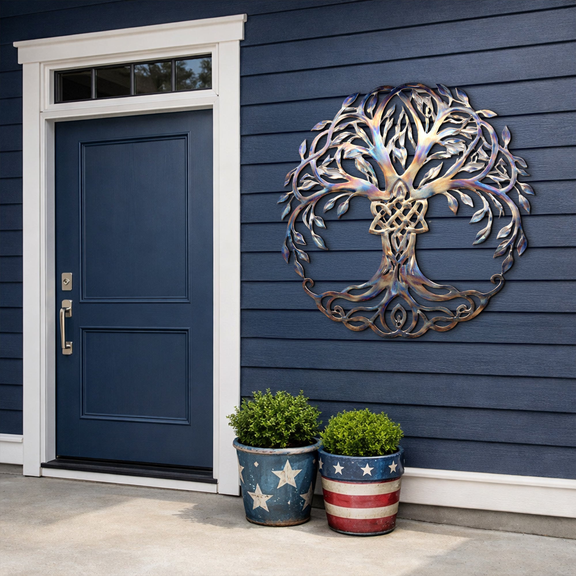 Tree of Life Metal Wall Art, Heat Colored Celtic Tree Decor, Large Outdoor Garden Wall Hanging, Patio Porch Fence Sign Boho Rustic Home Gift