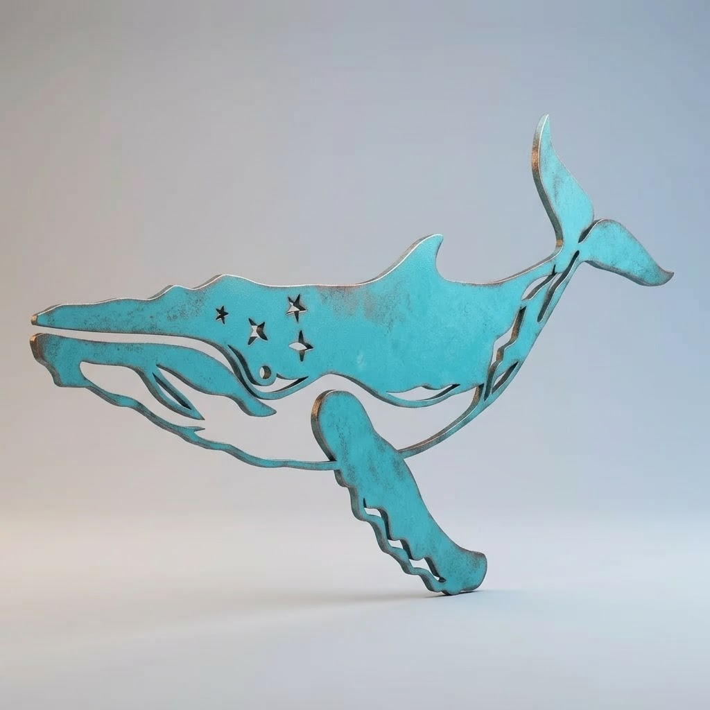 Whale Metal Wall Art Coastal Ocean Decor For Beach House, Nautical Sea Life Metal Sign, Beach Cottage Wall Decor