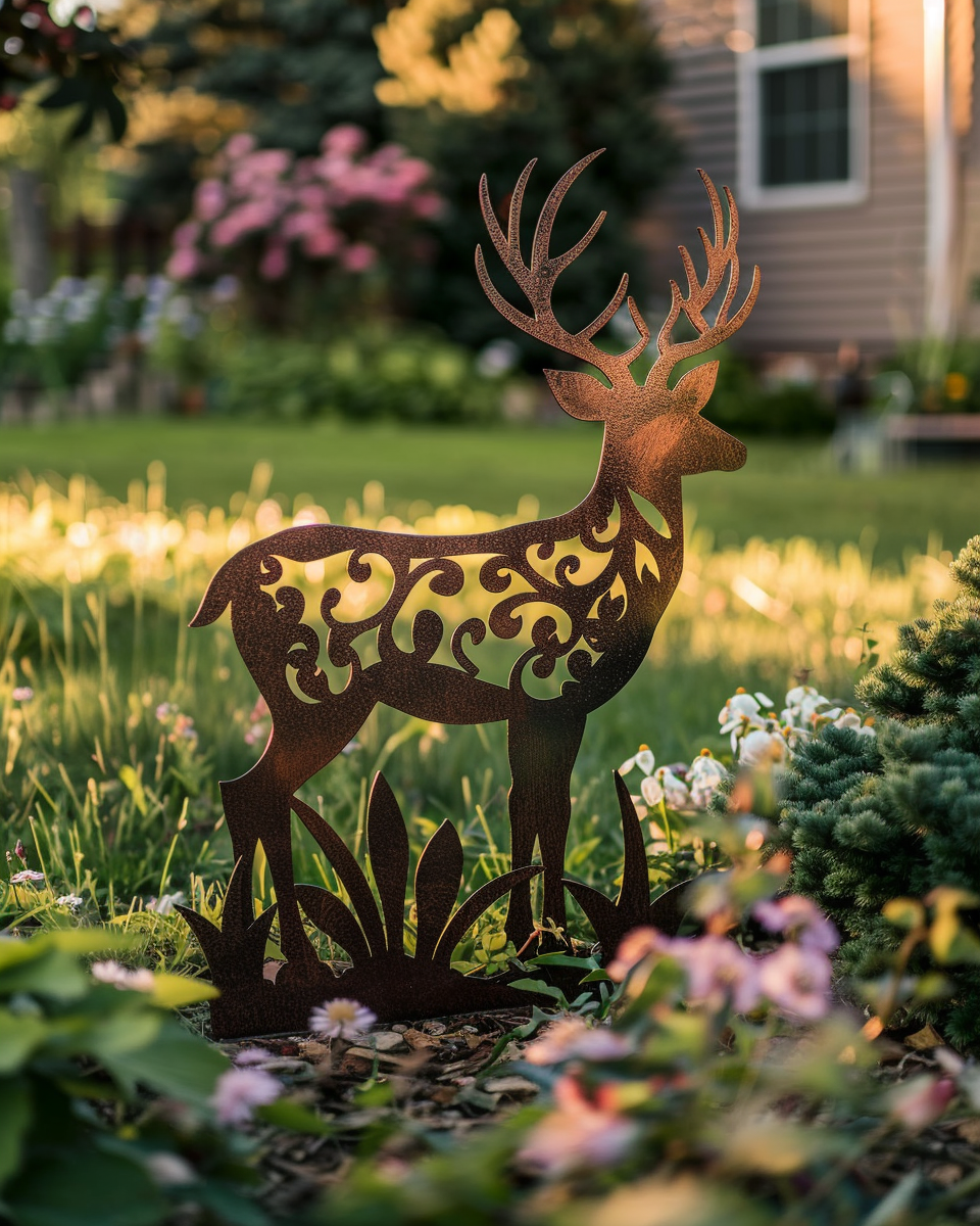 Rustic Metal Fox Family Garden Decor – Outdoor Steel Fox Yard Art & Animal Silhouette