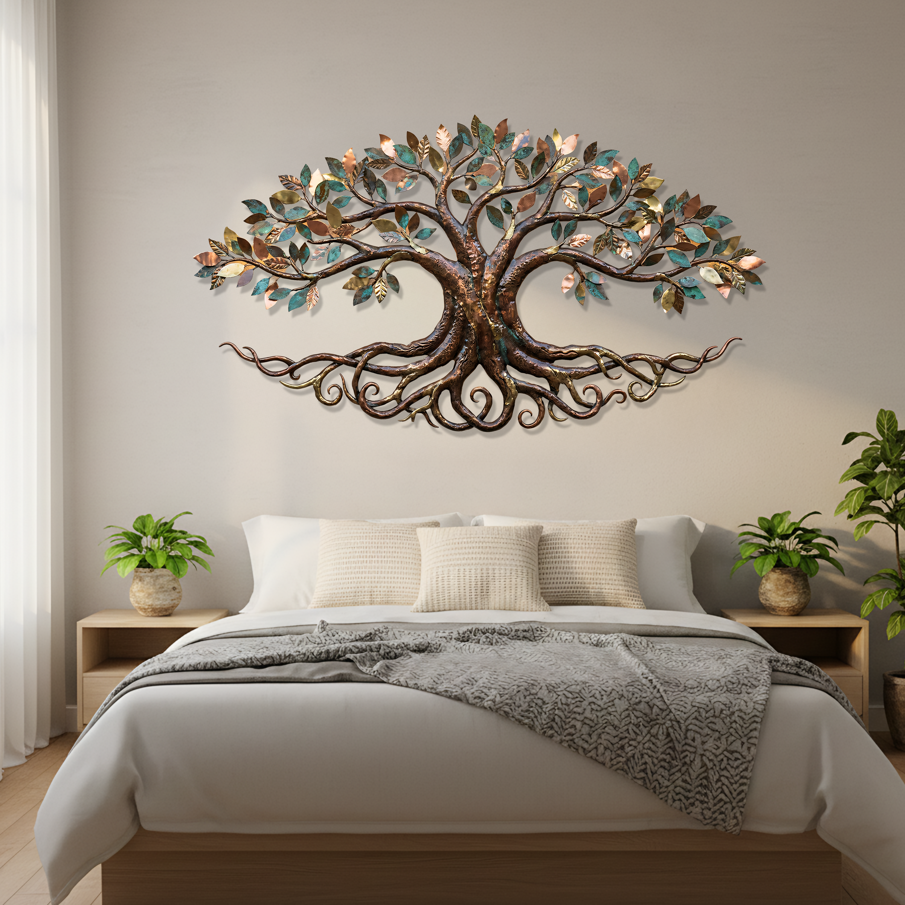 Handcrafted Tree Metal Wall Art Rustic Home Decor Large Copper Bronze Tree of Life Sculpture for Living Room Outdoor Garden Wall Decoration