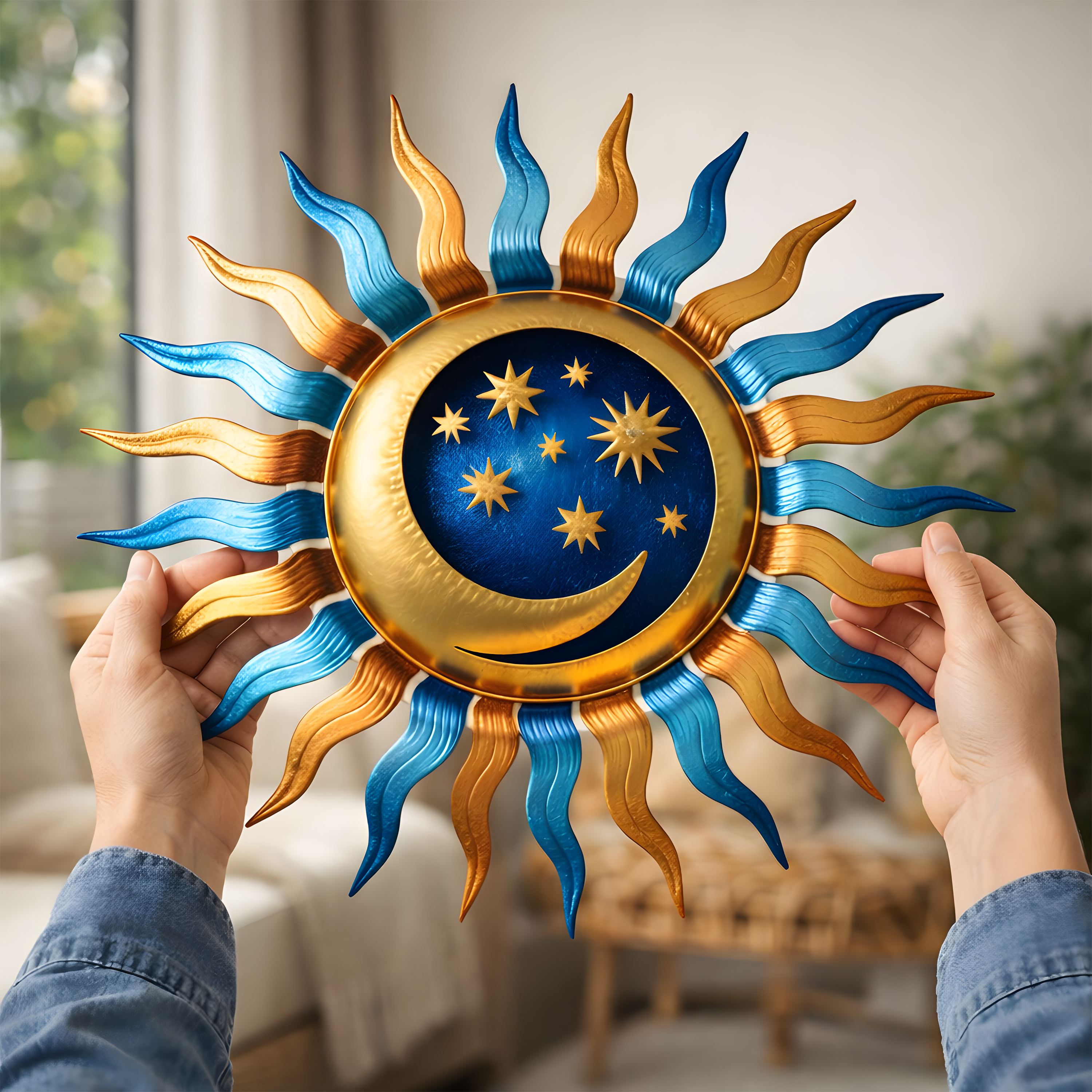 Whimsical Sun Moon Star Metal Wall Art Handmade Garden Patio Decor Decorative Sculpture for Home Office Wall Hanging