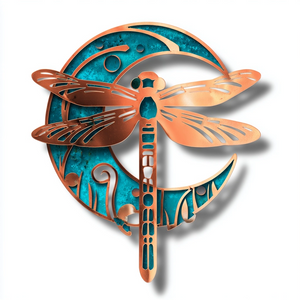 Turquoise Copper Sun Moon Dragonfly Metal Wall Art, Celestial Garden Outdoor Decor, Boho Patio Sign, Nature Lover Gift