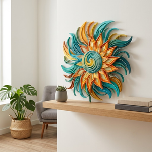 Ocean Wave Sunburst Metal Wall Art, Coastal Beach House Decor