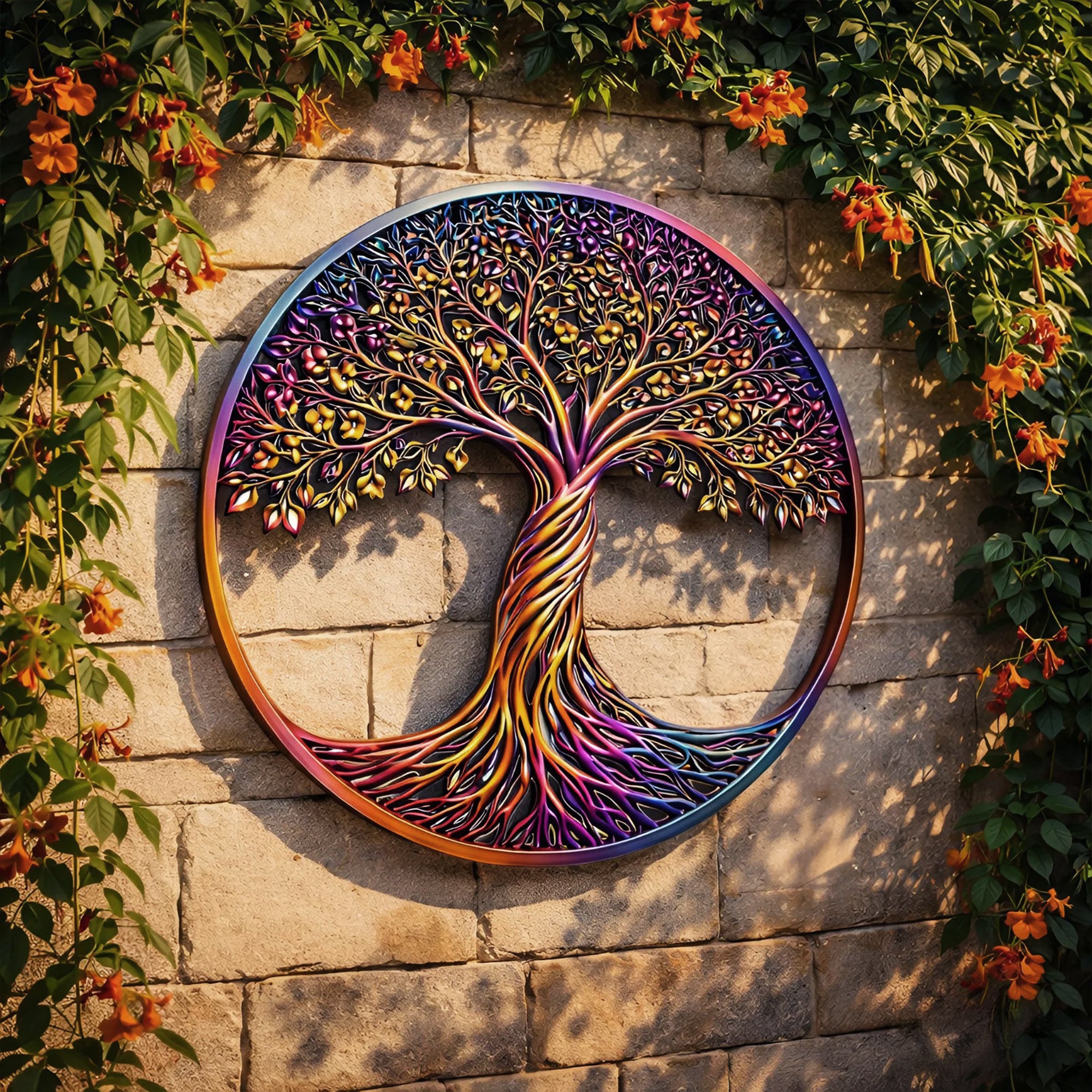 Large Metal Tree of Life Wall Art - Elegant Mural for Home, Courtyard & Garden Decor - Stunning Outdoor Yard Sculpture