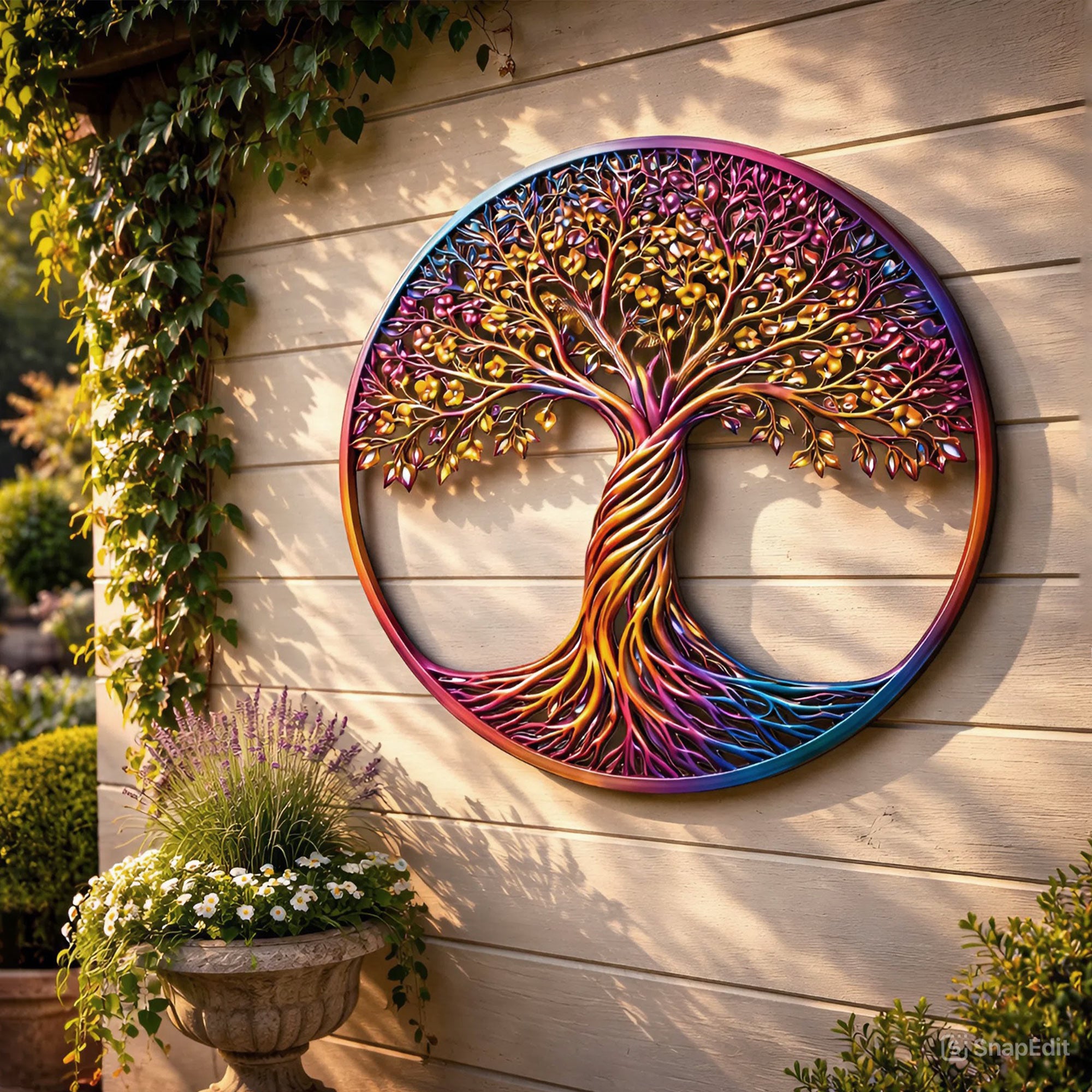 Large Metal Tree of Life Wall Art - Elegant Mural for Home, Courtyard & Garden Decor - Stunning Outdoor Yard Sculpture