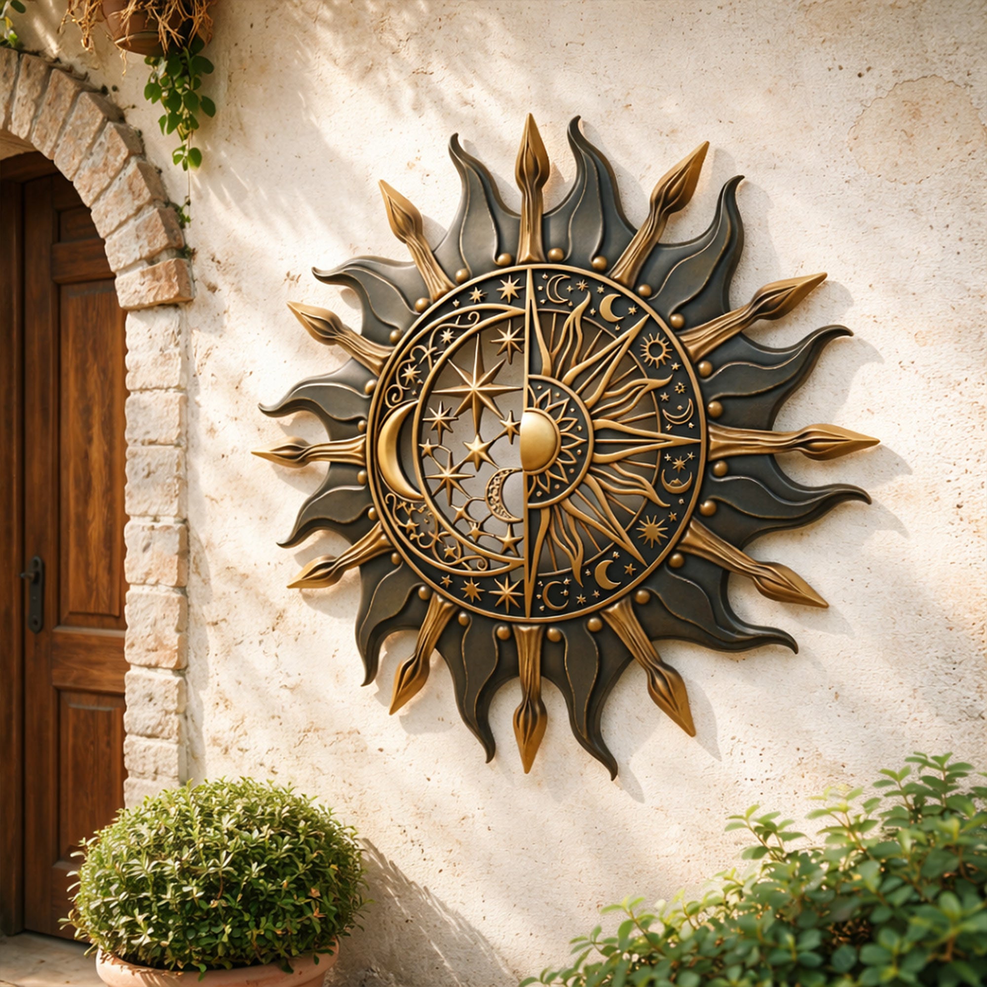 Celestial Sun and Moon Wall Art – Yin Yang Metal Decor, Mystical Cosmic Boho Home Accent, Astrology Inspired Sun Moon Wall Hanging