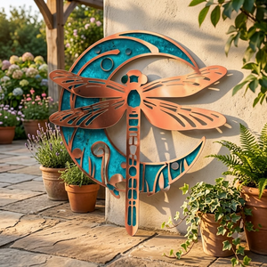 Turquoise Copper Sun Moon Dragonfly Metal Wall Art, Celestial Garden Outdoor Decor, Boho Patio Sign, Nature Lover Gift