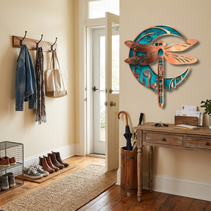 Turquoise Copper Sun Moon Dragonfly Metal Wall Art, Celestial Garden Outdoor Decor, Boho Patio Sign, Nature Lover Gift