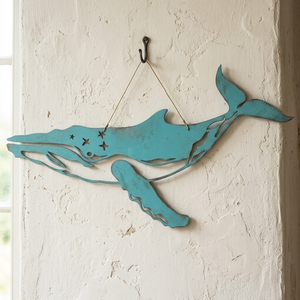 Whale Metal Wall Art Coastal Ocean Decor For Beach House, Nautical Sea Life Metal Sign, Beach Cottage Wall Decor