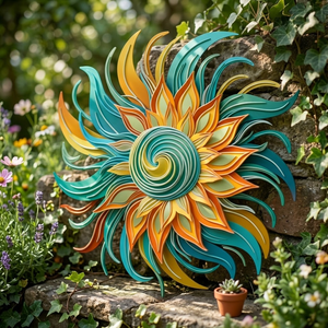 Ocean Wave Sunburst Metal Wall Art, Coastal Beach House Decor
