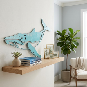 Whale Metal Wall Art Coastal Ocean Decor For Beach House, Nautical Sea Life Metal Sign, Beach Cottage Wall Decor