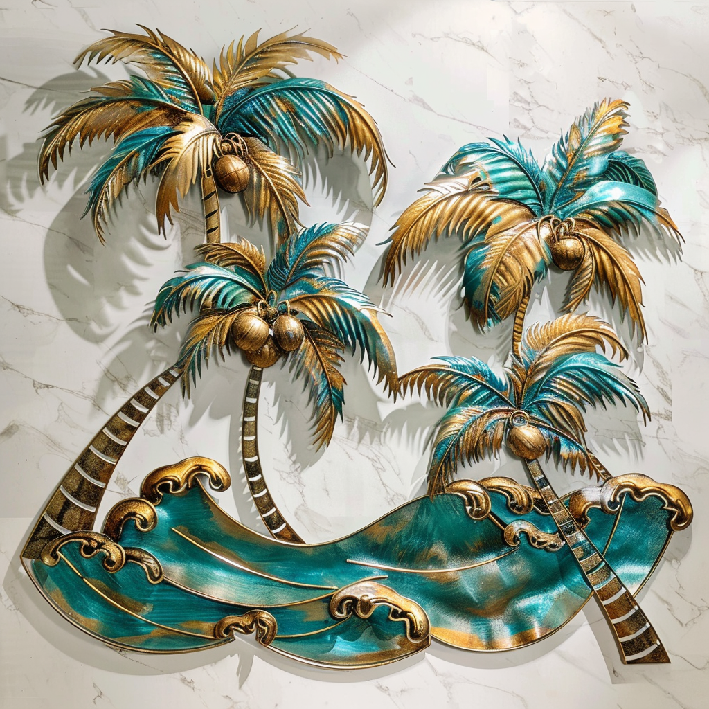 Tropical Coconut Palm Tree Metal Wall Art – Coastal Beach House Decor, Outdoor Garden Sign, Palm Wall Hanging, Summer Housewarming Gift