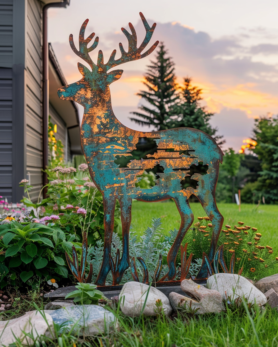 Rustic Metal Fox Family Garden Decor – Outdoor Steel Fox Yard Art & Animal Silhouette