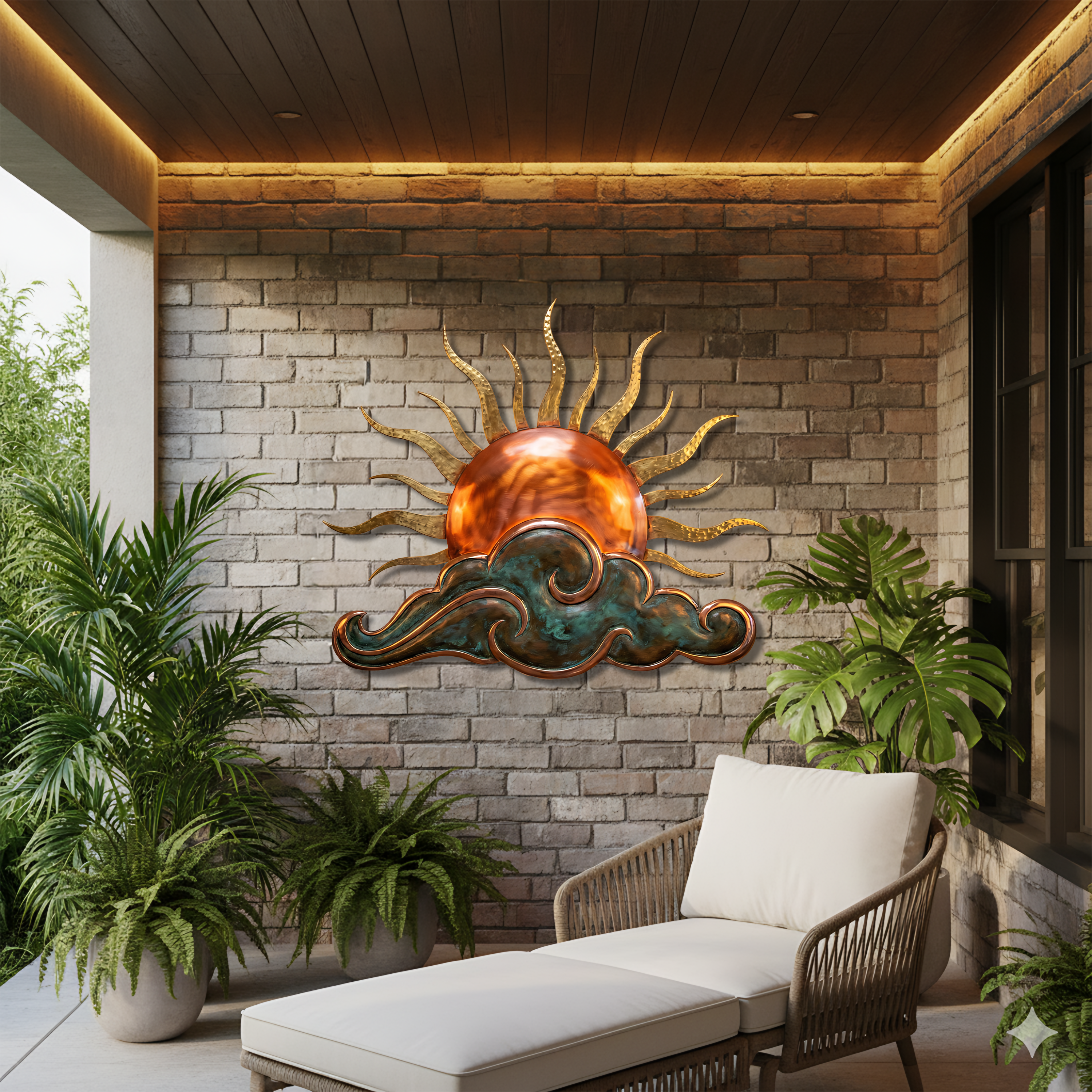 Sun and Waves Metal Wall Art Decorative Ocean Sunrise Design for Living Room Beach House Wall Decor Handcrafted Home Decoration