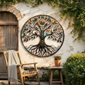 Handcrafted Tree of Life Metal Wall Art with Birds, Sun & Moon Design for Living Room, Garden, and Outdoor Decor