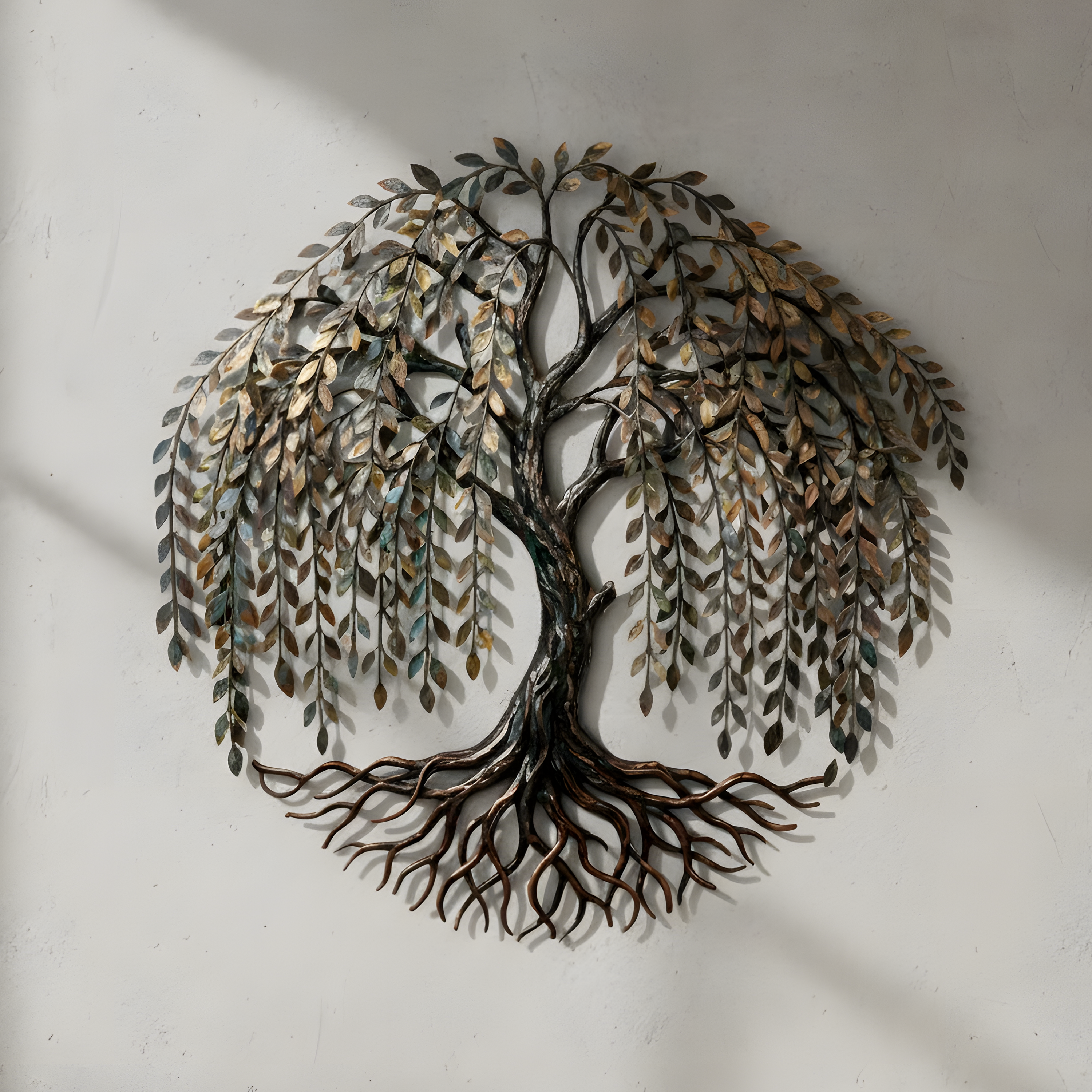 Metal Tree of Life Wall ArtRustic Modern Nature-Inspired Sculpture, Large Iron Tree with Leaves Home Decor for Living Room Office or Garden