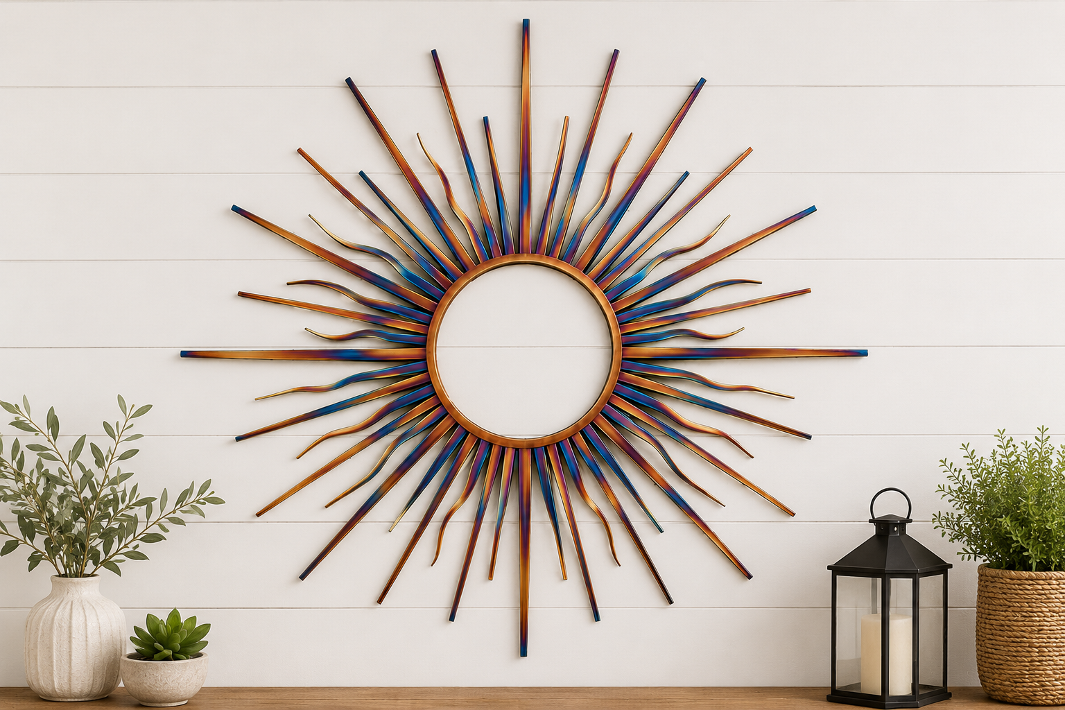 Large Sun Metal Wall Art Heat Colored Sunrise Decor Outdoor Garden Wall Hanging Modern Patio Sunburst Home Decor Gift