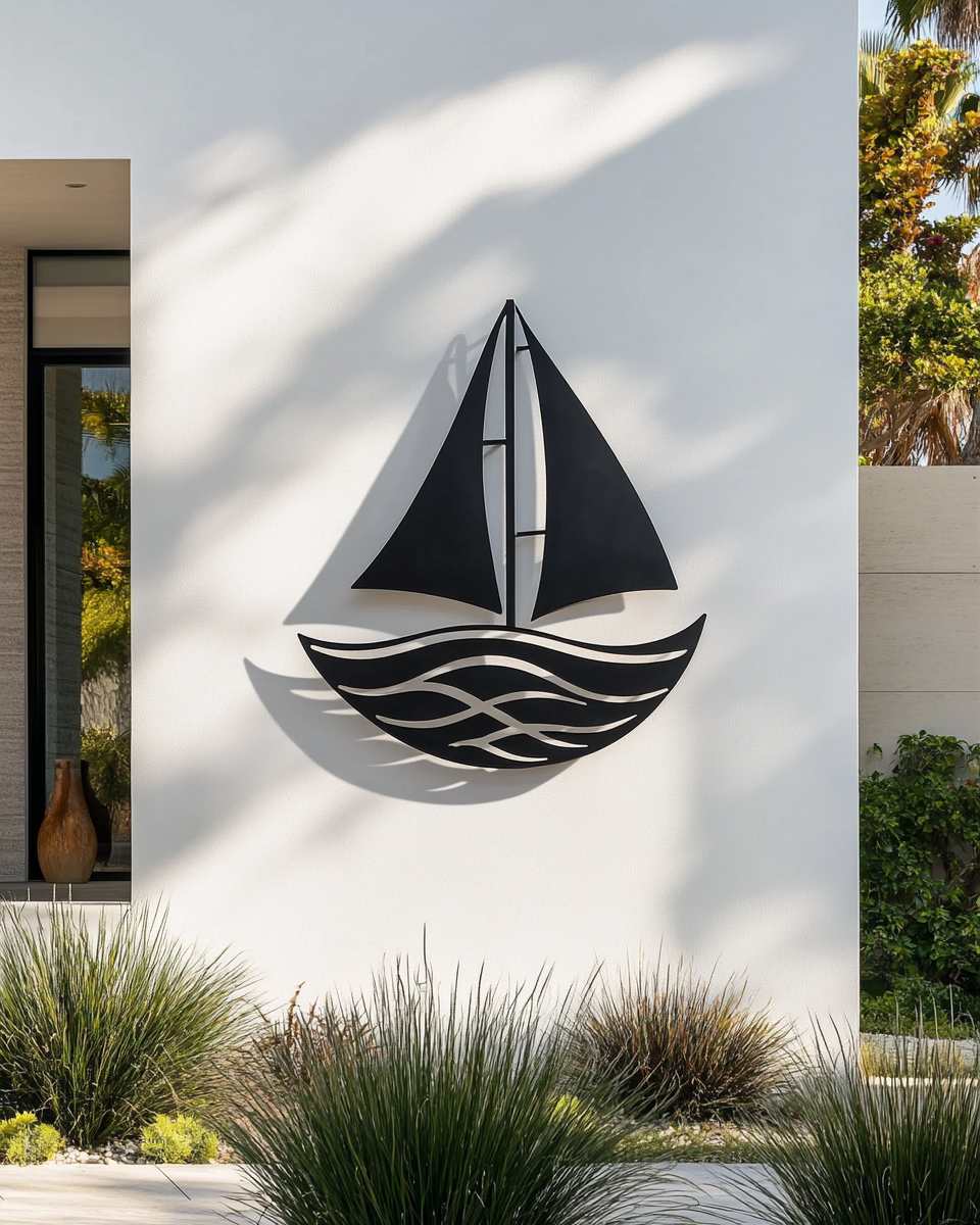 Sea Scenery Metal Wall Art Sailboat Sunrise Decor Coastal Garden Sign Heat Colored Nautical Outdoor Wall Hanging Beach House Gift